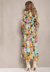 Renee - Zielona Plisowana Sukienka Maxi w Kwiaty z Wiązanym Paskiem Marleen. Kolor: zielony. Materiał: materiał. Wzór: kwiaty. Długość: maxi #2