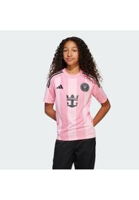 Adidas - Koszulka Inter Miami CF 25/26 Messi Home Kids. Kolor: różowy. Materiał: materiał. Wzór: paski. Sport: piłka nożna