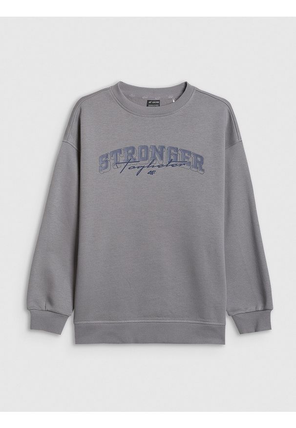 4f - 4F Bluza dresowa loose bez kaptura chłopięca - szara 146/152 (10-12 lat). Okazja: na co dzień. Typ kołnierza: bez kaptura. Kolor: szary. Materiał: dresówka. Sezon: lato. Styl: casual, sportowy