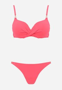 Born2be - Czerwone Bikini z Marszczonym Biustonoszem i Figami Kąpielowymi z Cyrkoniami Kaliasa. Kolekcja: plus size. Kolor: czerwony. Długość: długie. Wzór: aplikacja #2