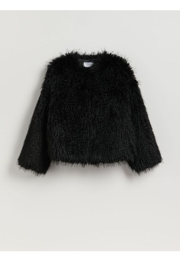 Reserved - Kurtka z imitacji futra - czarny. Kolor: czarny. Materiał: futro