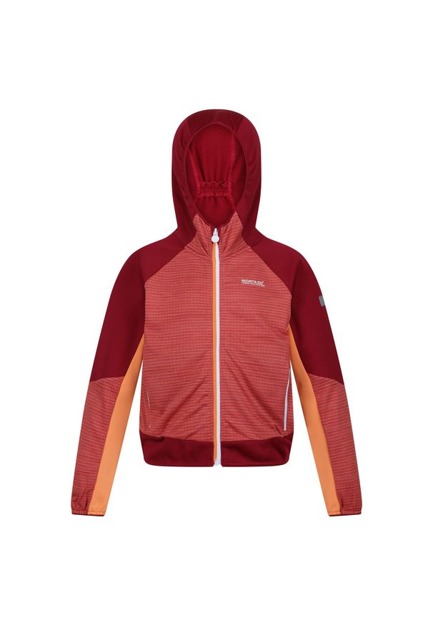 Regatta - Prenton II Regata dziecięcy turystyczny softshell z kapturem. Typ kołnierza: kaptur. Kolor: czerwony. Materiał: poliester, elastan