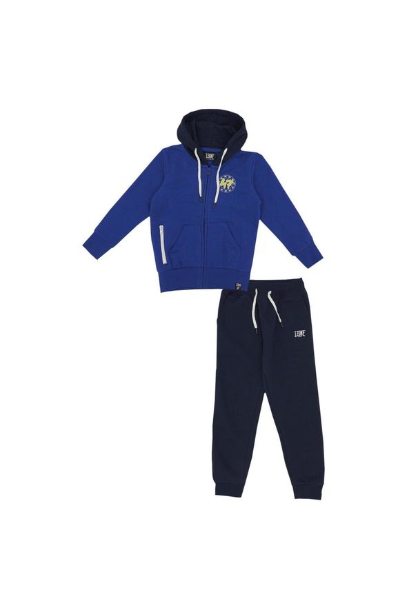 LEONE 1947 APPAREL - Podstawowy dres dziecięcy z kapturem i zamkiem błyskawicznym na całej długości. Okazja: na uczelnię. Kolor: niebieski. Materiał: dresówka. Styl: sportowy