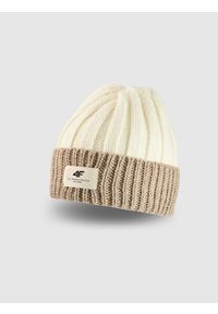 4f - 4F Czapka zimowa z dodatkiem wełny damska - brązowa Uniwersalny. Kolor: brązowy. Materiał: wełna. Wzór: aplikacja. Sezon: zima. Styl: casual #1