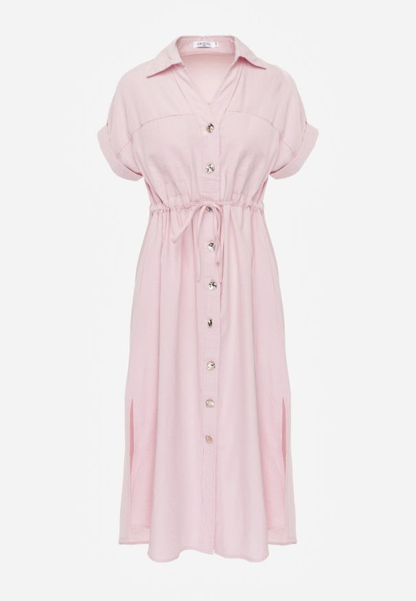 Born2be - Różowa Sukienka Koszulowa z Bawełną Wiskozą i Ozdobnymi Guzikami Parranes. Okazja: na co dzień. Kolor: różowy. Materiał: wiskoza, bawełna. Typ sukienki: koszulowe. Styl: casual, klasyczny, elegancki