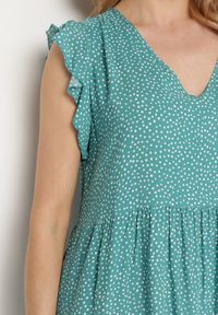 Born2be - Zielona Bawełniana Sukienka o Rozkloszowanym Kroju w Kropki Giavina. Okazja: na co dzień. Kolor: zielony. Materiał: bawełna. Wzór: kropki. Typ sukienki: sportowe, rozkloszowane. Styl: casual, sportowy #7