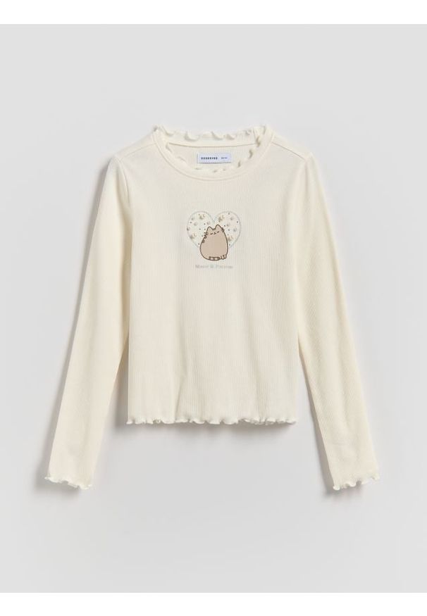 Reserved - Bawełniana koszulka Pusheen - złamana biel. Materiał: bawełna