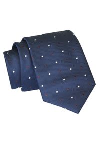 Alties - Krawat - ALTIES - Granat, Drobne Groszki. Kolor: niebieski. Materiał: tkanina. Wzór: grochy. Styl: elegancki, wizytowy