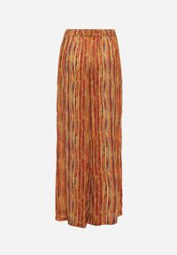 Renee - Pomarańczowo-Źółte Spodnie w Stylu Palazzo Zdobione Brokatem z Gumką w Talii Hinlea. Okazja: na co dzień. Stan: podwyższony. Kolor: pomarańczowy. Wzór: aplikacja. Styl: elegancki, casual #3