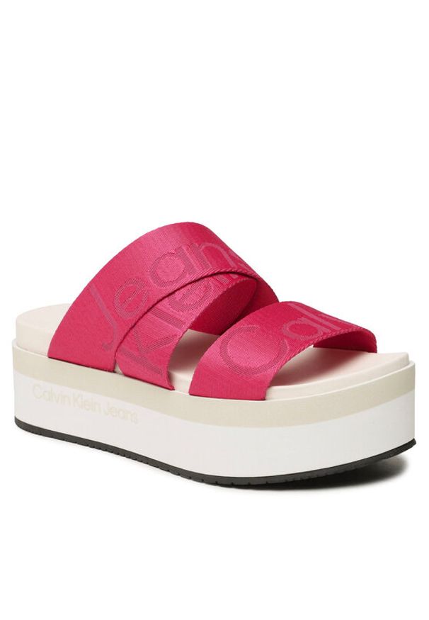 Calvin Klein Jeans Klapki Flatform Sandal Webbing YW0YW00966 Różowy. Kolor: różowy. Materiał: materiał