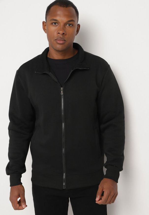 Born2be - Czarna Bluza Rozpinana z Bawełną i Ściągaczami Besilena. Okazja: na co dzień. Kolor: czarny. Materiał: bawełna. Styl: casual, elegancki