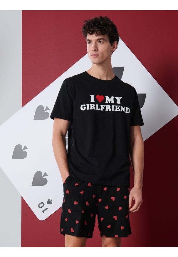 Sinsay - Bawełniana piżama dwuczęściowa z nadrukiem - czarny. Kolor: czarny. Materiał: bawełna. Wzór: nadruk