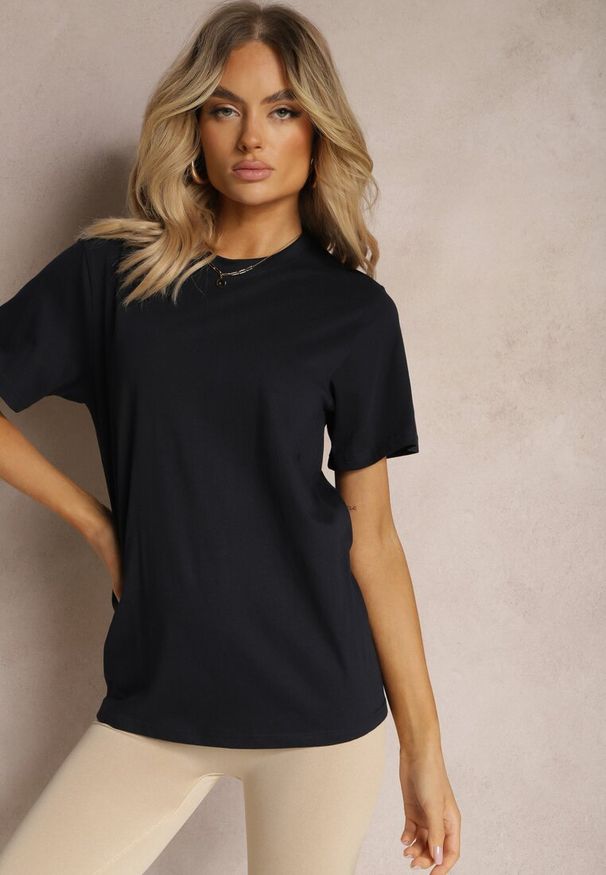 Renee - Granatowa Casualowa Koszulka z Bawełny z Krótkim Rękawem Virdula. Okazja: na co dzień. Kolor: niebieski. Materiał: bawełna. Długość rękawa: krótki rękaw. Długość: krótkie. Styl: casual