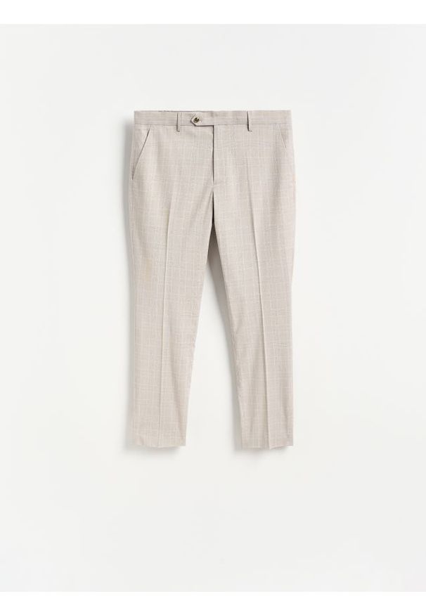 Reserved - Eleganckie spodnie slim fit w kratę - brązowy. Kolor: brązowy. Materiał: tkanina, wiskoza. Styl: elegancki