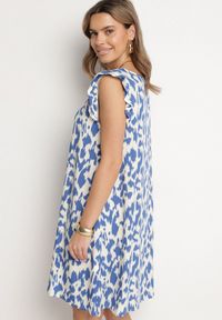 Born2be - Niebieska Sukienka z Bawełny o Rozkloszowanym Kroju z Falbankami Zamiast Rękawów Jenalinea. Okazja: na co dzień. Typ kołnierza: kołnierz z falbankami. Kolor: niebieski. Materiał: bawełna. Typ sukienki: rozkloszowane. Styl: elegancki, casual #4