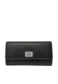 Calvin Klein Duży Portfel Damski Ck Plaque Large Trifold K60K612839 Czarny. Kolor: czarny. Materiał: skóra