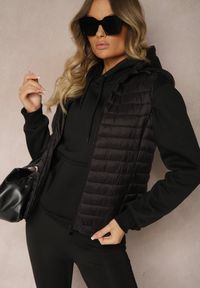 Renee - Czarna Rozpinana Kamizelka Pikowana z Odpinanym Kapturem i Kieszeniami Arkathia. Okazja: na co dzień. Kolor: czarny. Materiał: jeans. Długość rękawa: bez rękawów. Wzór: aplikacja. Styl: casual, elegancki #3
