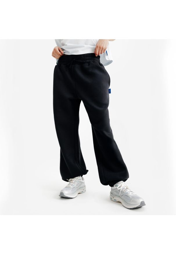 Decathlon - Spodnie damskie Elementals. Kolor: czarny. Materiał: poliester, bawełna, materiał