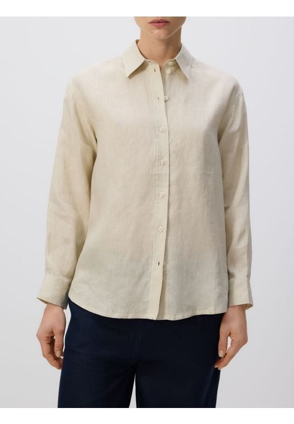 Reserved - Lniana koszula - kremowy. Kolor: kremowy. Materiał: len