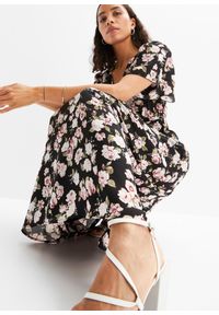 bonprix - Długa sukienka. Kolor: czarny. Wzór: nadruk, kwiaty. Długość: maxi #2
