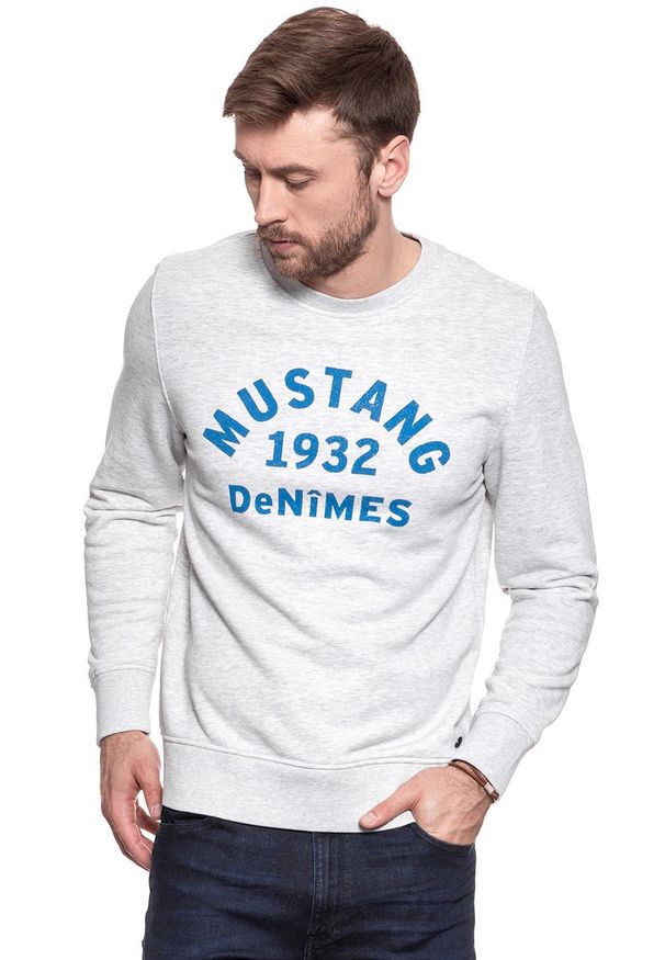 Mustang - MUSTANG BLUZA Basic Crewneck LIGHT GREY MEL. 1007003 4163. Wzór: nadruk, melanż