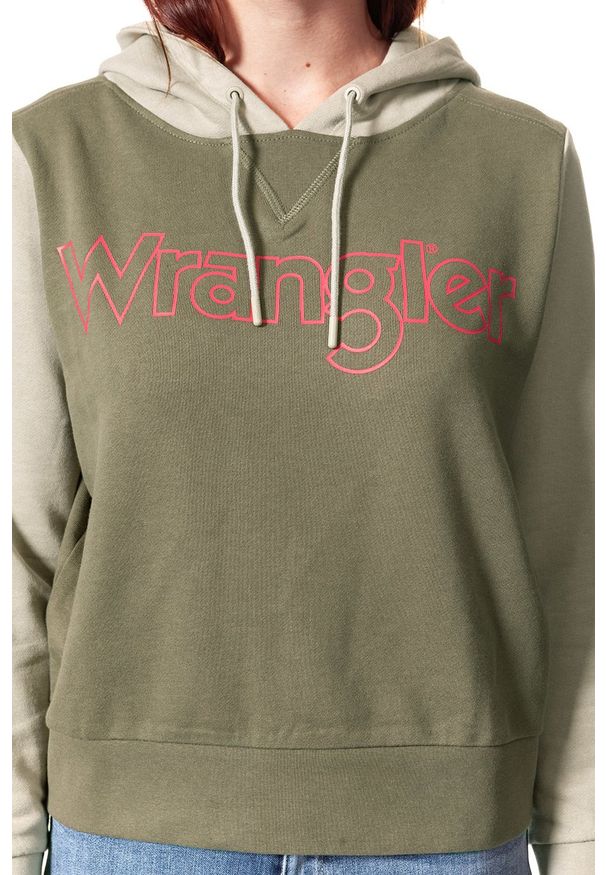 Wrangler - BLUZA WRANGLER DAMSKA KABEL HOODIE DUSTY OLIVE W6078HQ45 112130447. Typ kołnierza: kaptur