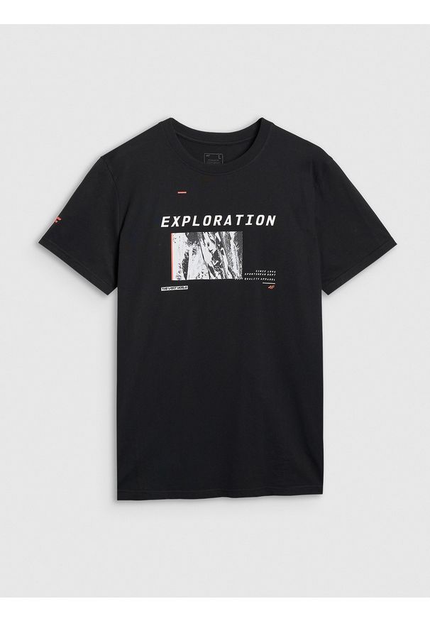 4f - 4F T-shirt regular z nadrukiem męski - czarny XL. Okazja: na co dzień. Kolor: czarny. Materiał: materiał, bawełna. Wzór: nadruk. Styl: casual