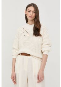 BOSS sweter damski kolor beżowy. Kolor: beżowy. Materiał: dzianina