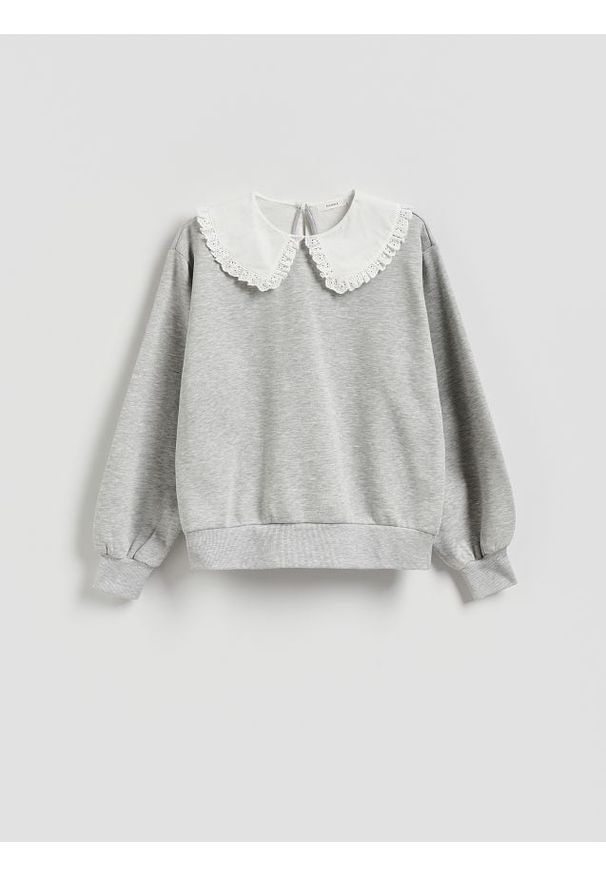 Reserved - Bluza z kołnierzykiem - jasnoszary. Kolor: szary. Materiał: dzianina, bawełna