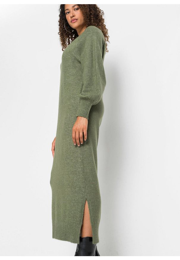 bonprix - Sukienka dzianinowa oversize. Kolor: zielony. Materiał: dzianina. Typ sukienki: oversize. Długość: maxi