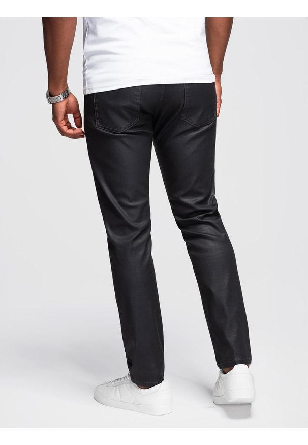 Ombre Clothing - Męskie woskowane spodnie jeansowe SLIM FIT – czarne V3 OM-PADP-0149 - XXL. Kolor: czarny. Materiał: jeans. Styl: klasyczny, retro, rockowy