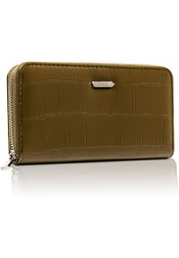 DAVID JONES - Portfel khaki croco David Jones P110-510A-6018 BREEN. Kolor: brązowy. Materiał: skóra ekologiczna. Wzór: gładki, aplikacja