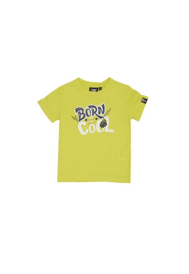 LEONE 1947 APPAREL - Podstawowa koszulka dziecięca z krótkim rękawem i nadrukiem „Born Cool”.. Kolor: żółty. Długość rękawa: krótki rękaw. Długość: krótkie. Wzór: nadruk. Sport: joga i pilates