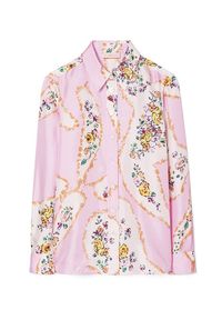 Tory Burch - TORY BURCH - Wzorzysta koszula z jedwabiu. Kolor: różowy, wielokolorowy, fioletowy. Materiał: jedwab. Długość rękawa: długi rękaw. Długość: długie. Wzór: aplikacja, kolorowy, nadruk. Styl: klasyczny, elegancki #2