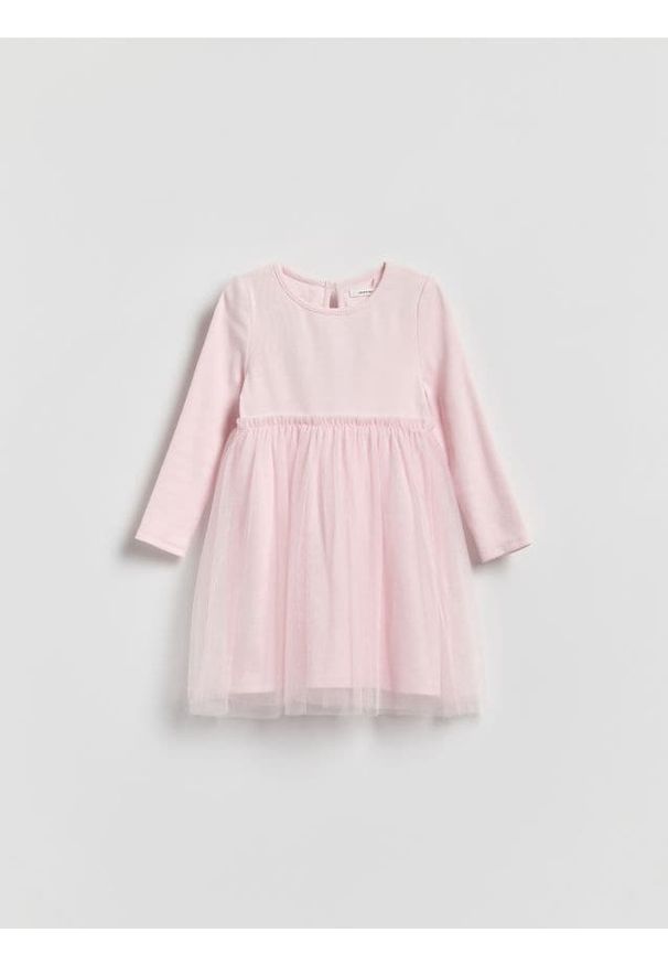 Reserved - Sukienka z tiulowym dołem - pastelowy róż. Kolor: różowy. Materiał: tiul