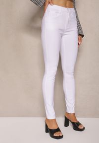 Renee - Białe Spodnie Typu Skinny z Bawełną High Waist Sepallia. Okazja: na co dzień. Stan: podwyższony. Kolor: biały. Materiał: bawełna. Sezon: lato, wiosna. Styl: sportowy, casual