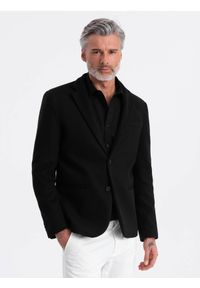 Ombre Clothing - Marynarka męska casual z ozdobnymi guzikami na mankietach - czarna V3 - Rozmiar: M. Okazja: na co dzień. Kolor: czarny. Materiał: poliester. Styl: casual #1