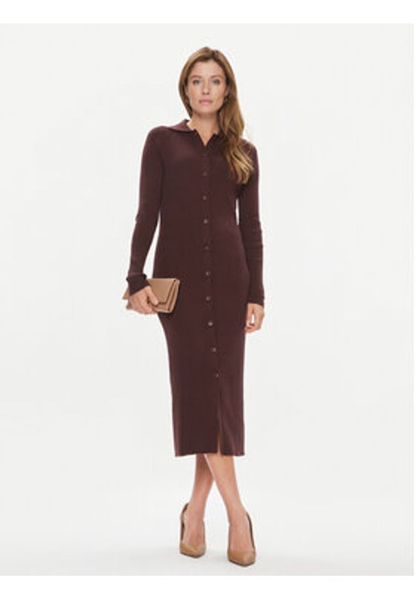 Calvin Klein Sukienka dzianinowa K20K206021 Bordowy Regular Fit. Kolor: czerwony. Materiał: syntetyk, bawełna