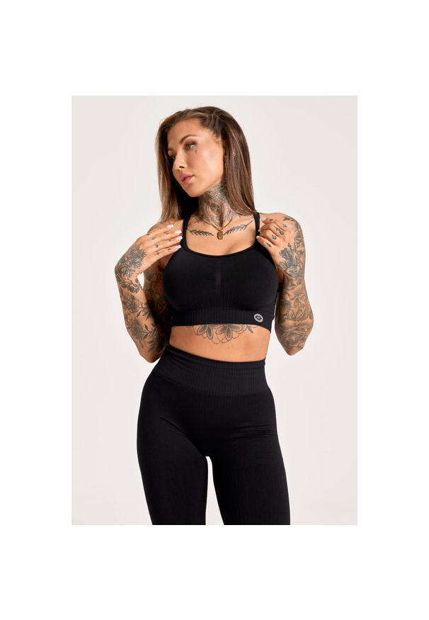 GYM GLAMOUR - Stanik fitness cardio damski Gym Glamour push up 2.0. Kolor: czarny. Rodzaj stanika: push-up. Sport: fitness