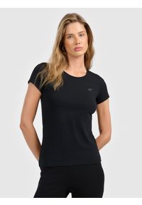 4f - 4F T-shirt slim gładki damski S. Kolor: czarny. Materiał: dzianina, bawełna, elastan. Długość rękawa: krótki rękaw. Długość: krótkie. Wzór: gładki. Styl: sportowy, klasyczny