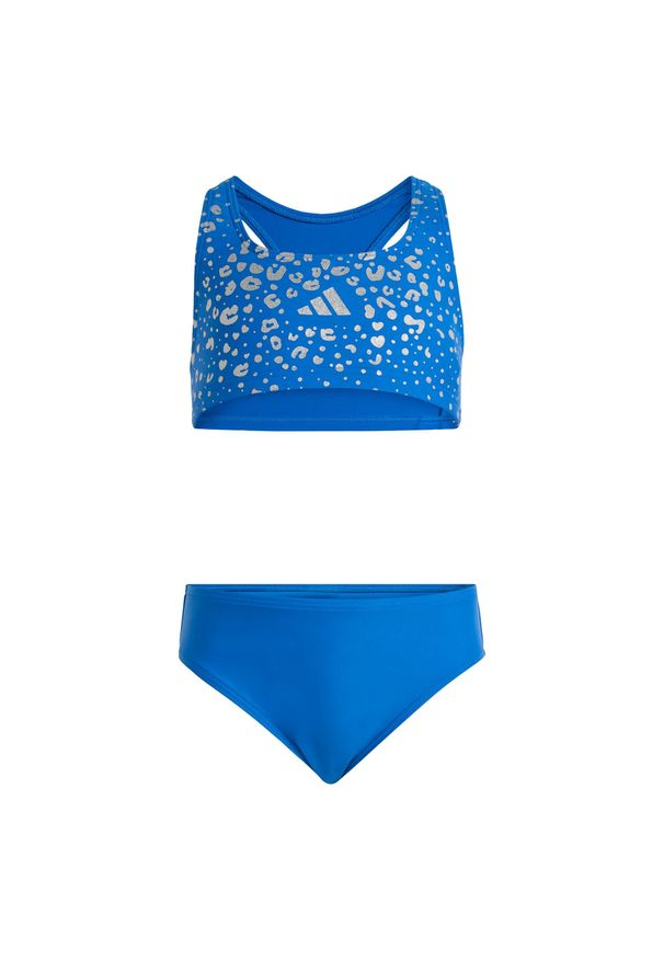 Adidas - Zestaw dziecięcy Glitter Bikini. Kolor: niebieski. Wzór: nadruk