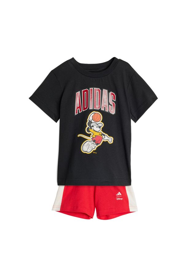 Zestaw Koszulki I Szortów Adidas Disney Myszka Mickey. Okazja: na uczelnię. Kolor: czarny, biały, wielokolorowy. Materiał: dresówka, bawełna. Wzór: motyw z bajki. Styl: sportowy