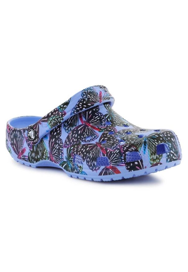 Klapki Crocs Classic Butterfly clog moon W 208257-5Q7 niebieskie. Okazja: na co dzień. Kolor: niebieski. Materiał: materiał. Styl: casual, elegancki