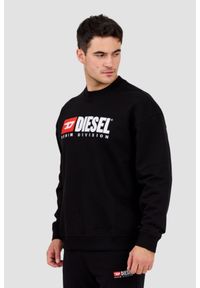 Diesel - DIESEL Czarna męska bluza S-BOXT-DIV z dużym logo, Rozmiar XXL. Kolor: czarny. Materiał: bawełna, elastan, materiał. Długość rękawa: długi rękaw. Długość: długie. Styl: klasyczny, elegancki