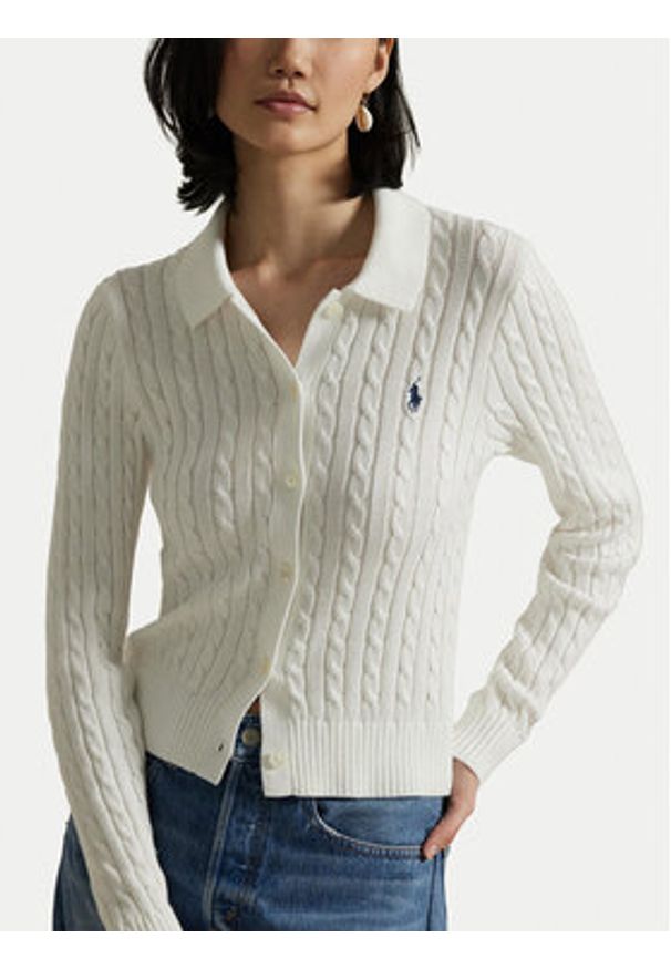 Polo Ralph Lauren Kardigan 211971881001 Biały Slim Fit. Typ kołnierza: polo. Kolor: biały. Materiał: bawełna