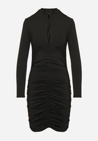 Born2be - Czarna Sukienka Dopasowana z Marszczeniami i Wycięciem na Dekolcie Zaivina. Kolor: czarny. Materiał: wiskoza. Typ sukienki: proste. Styl: wizytowy, klasyczny #3