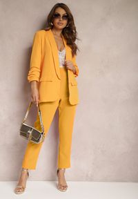 Renee - Pomarańczowa Marynarka Niezapinana z Marszczonymi Rękawami Orolea. Kolor: pomarańczowy. Materiał: tkanina. Wzór: gładki, jednolity. Styl: elegancki #5