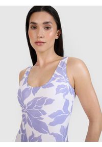 4f - 4F Kostium kąpielowy jednoczęściowy damski - fioletowy L. Kolor: fioletowy. Materiał: włókno, syntetyk, materiał, elastan. Wzór: kwiaty #2
