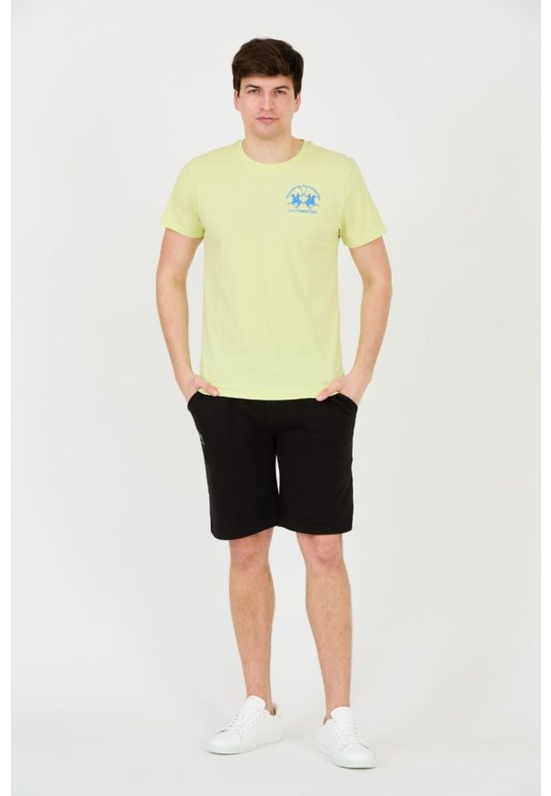 La Martina - LA MARTINA Żółty męski t-shirt z dużym logo, Rozmiar XXL. Kolor: żółty