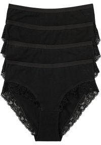 bonprix - Figi maxi z bawełną organiczną i koronką (4 pary). Kolor: czarny. Materiał: bawełna, koronka. Wzór: koronka #1